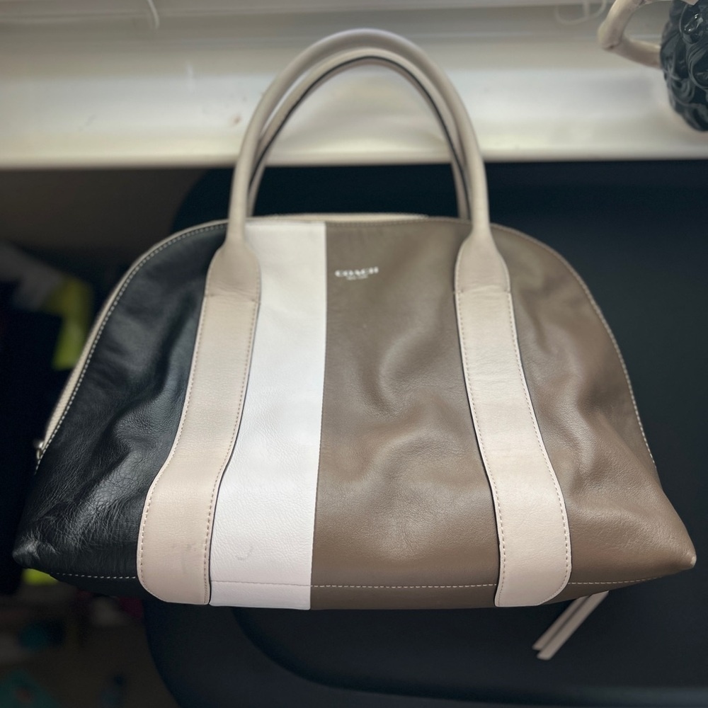 Coach Bleeker Preston Satchel/ Crossbody/Colorblock Blk/Gray/Taupe